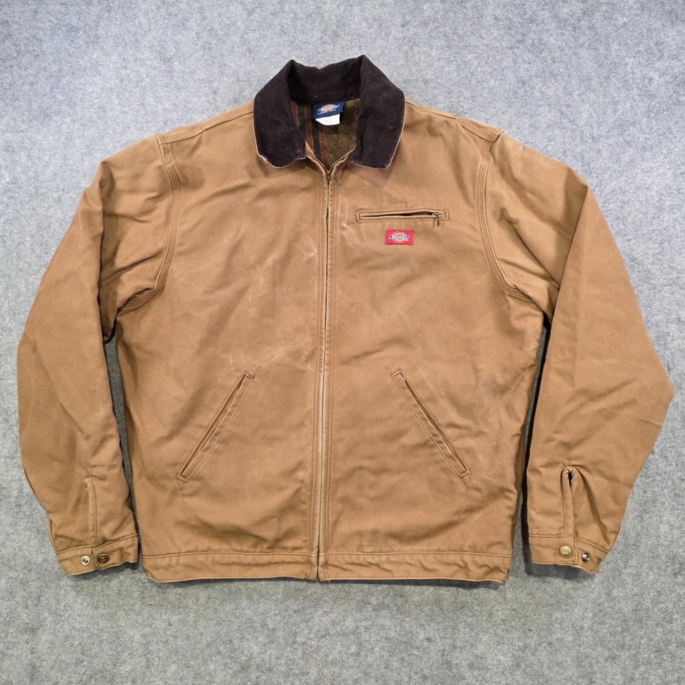 VTG Dickies Jacket Mens LT Brown Blanket Lined Bomber Workwear Corduroy Collar - Picture 2 of 14